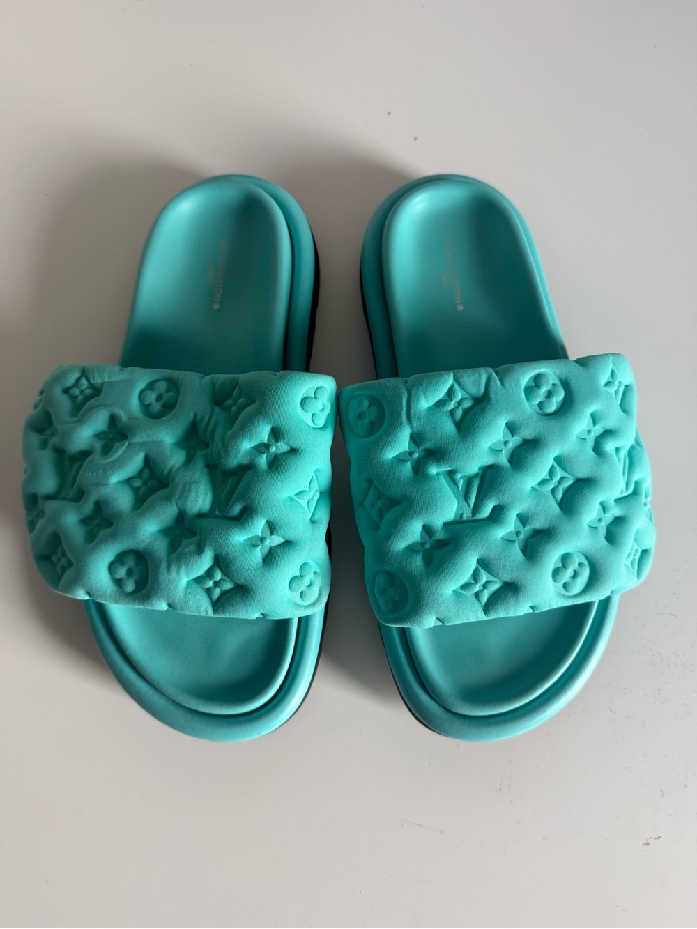 Louis Vuitton Turquoise Embossed Slide Sandals